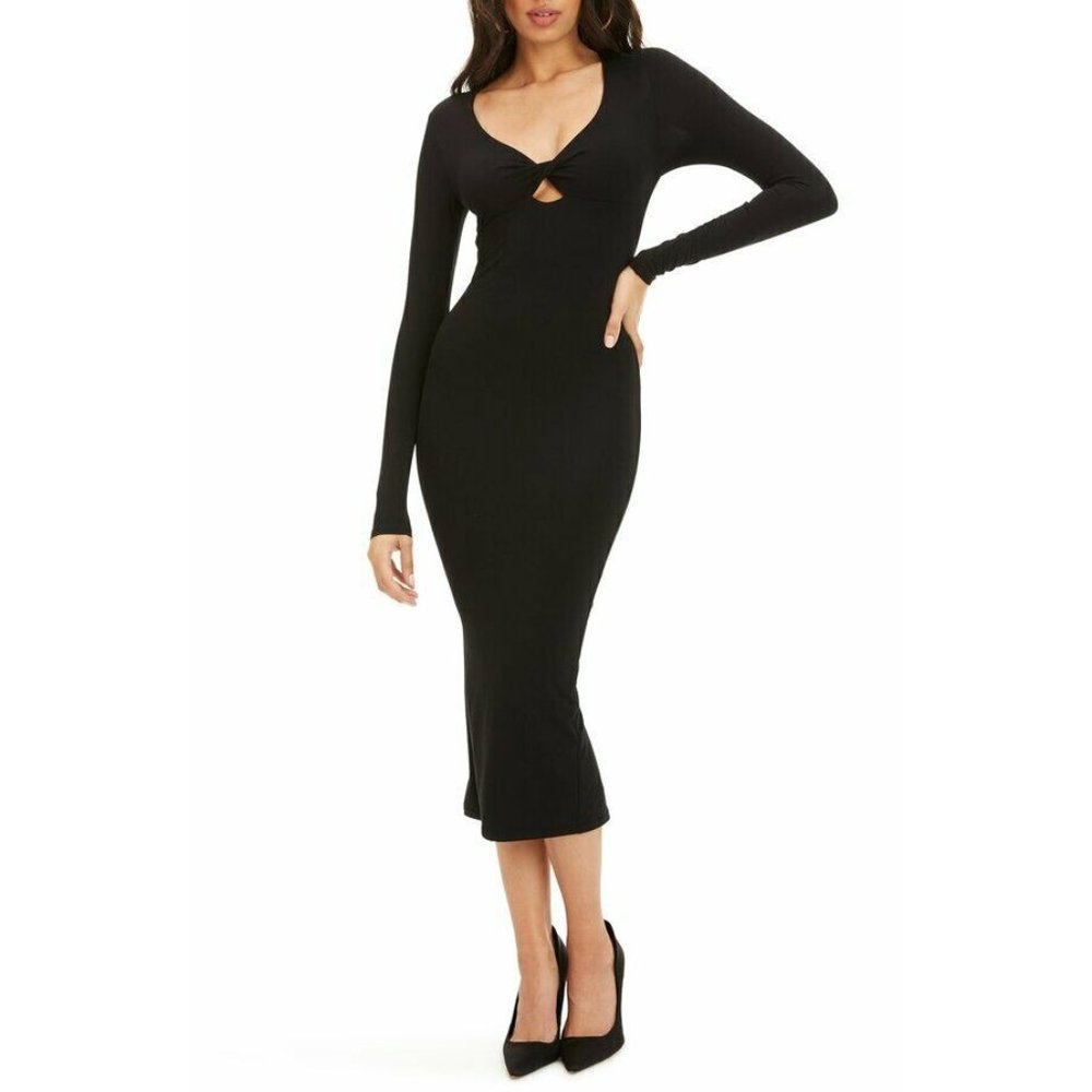 Good American Women's Size 2XL (5) Black Cutout Long Sleeve Midi Dress, NWOT